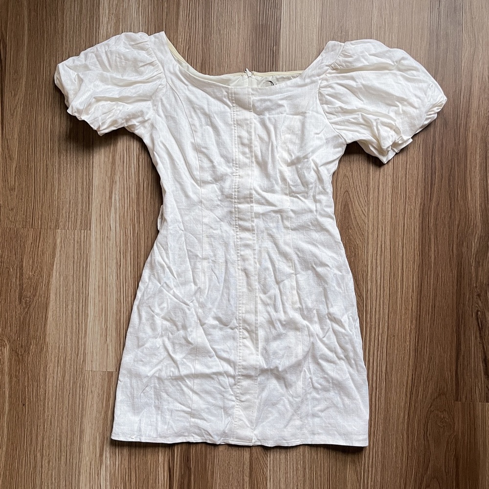 Love, Bonito Brigitte Off-Shoulder Puff Sleeve Linen Dress in White in M